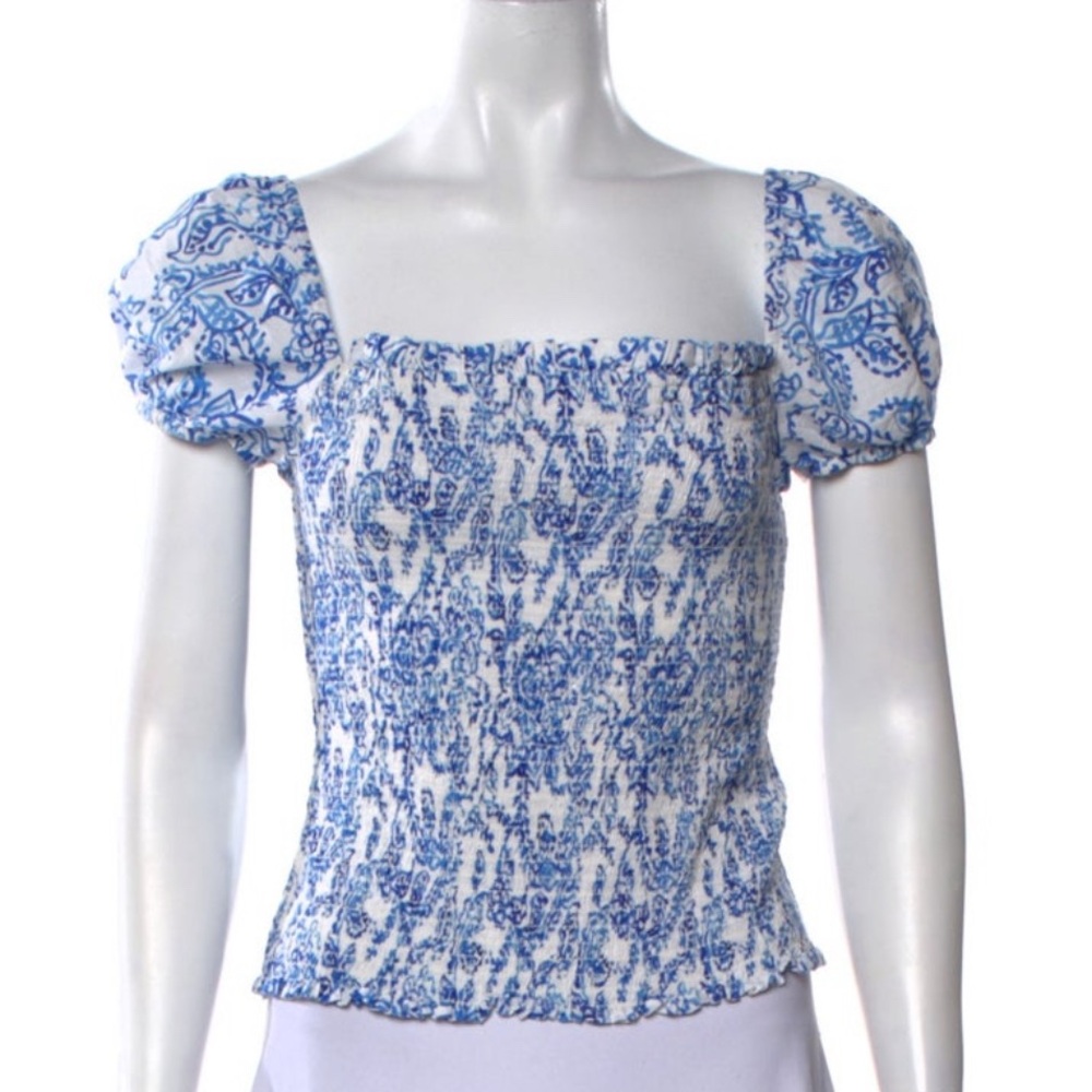 Caroline Constas - Printed Square Neckline Crop Top